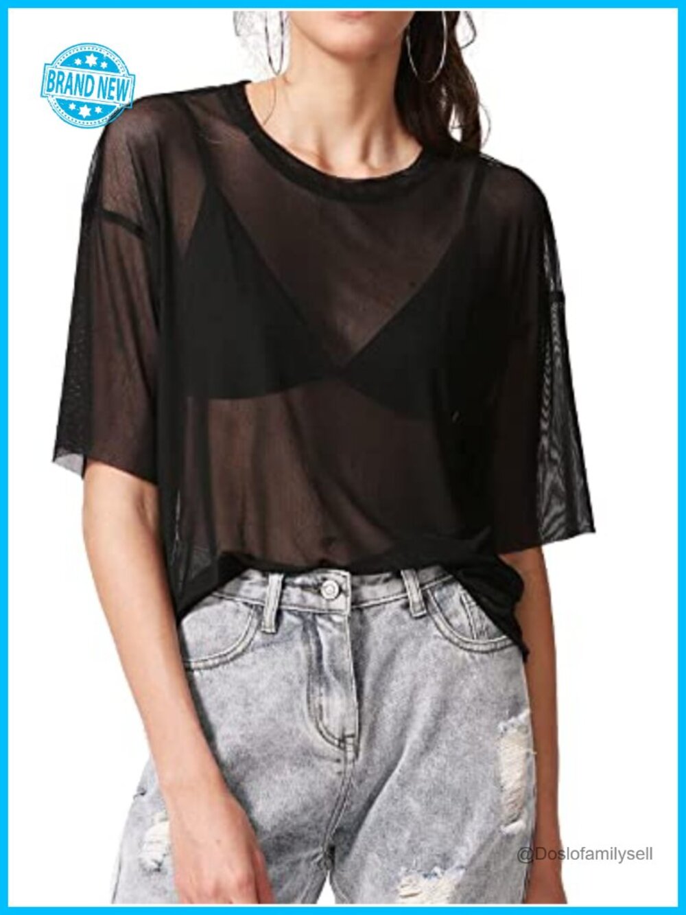Women's Sheer Mesh Short Sleeve Top Loose Fit Y2K Concert Outfit